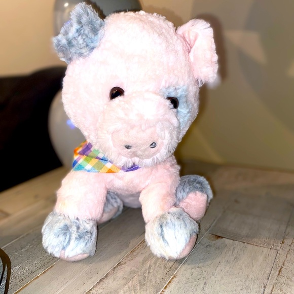 Walgreens Toys Pig Plush Stuffed Animal Pinkgreyplaid Bandana